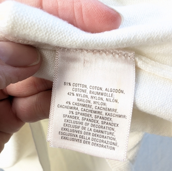 Knitted & Knotted Cotton Cashmere Blend Ivory Crochet Detail Knit Sweater Small - Picture 5 of 6